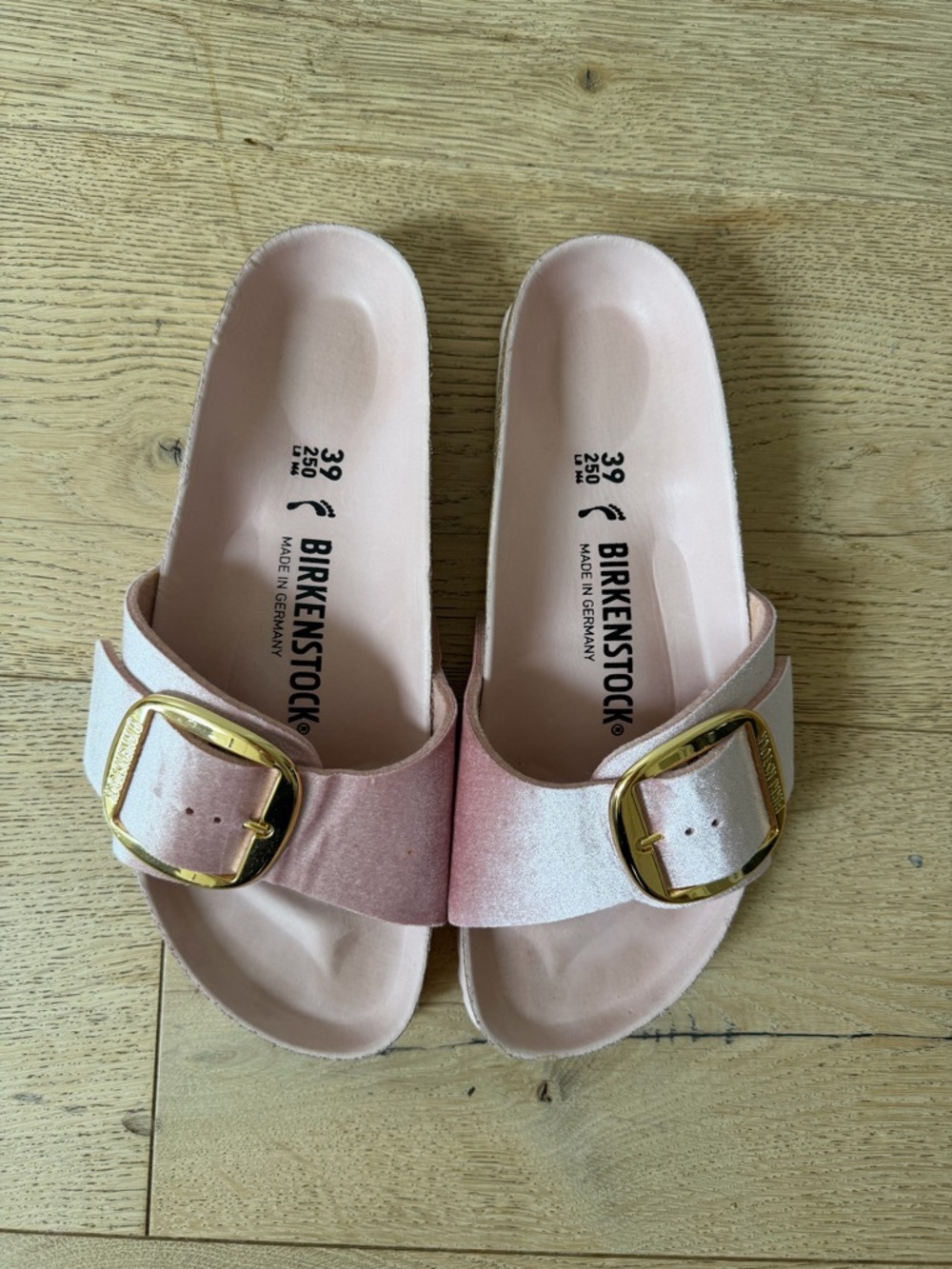 Birkenstock Madrid Big Buckle Sandal in Pink and Gold - Picture 2 of 7